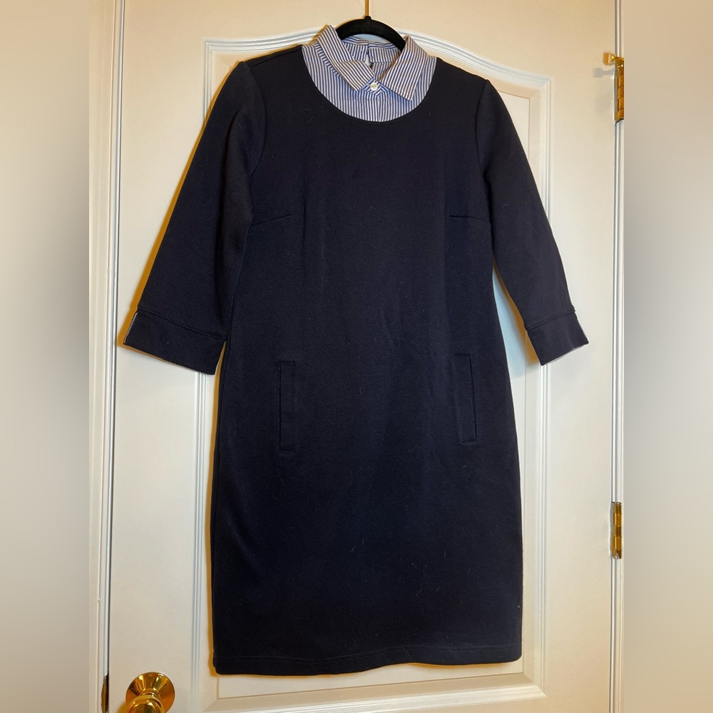 Talbots Navy Dress with Striped Collar
